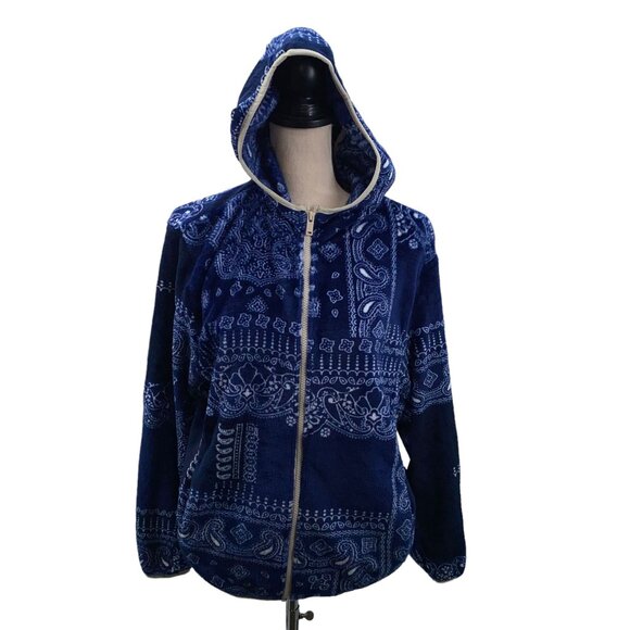 NWT BP XS Navy Bandana Patchwork Soft Fleece Hoodie - Picture 1 of 8